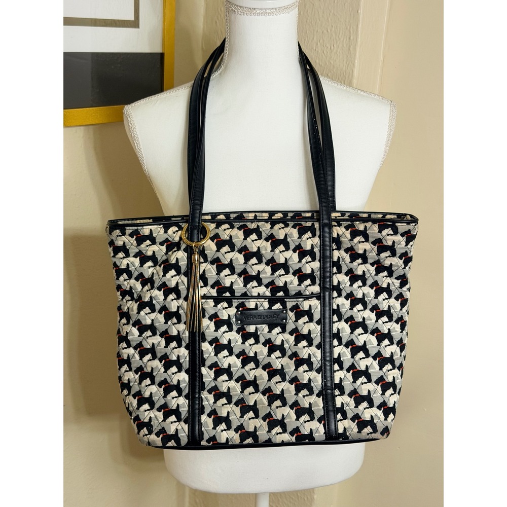 Vera Bradley Scottie Dog Quilted Tote Bag and Matching Wristlet Wallet Set Black